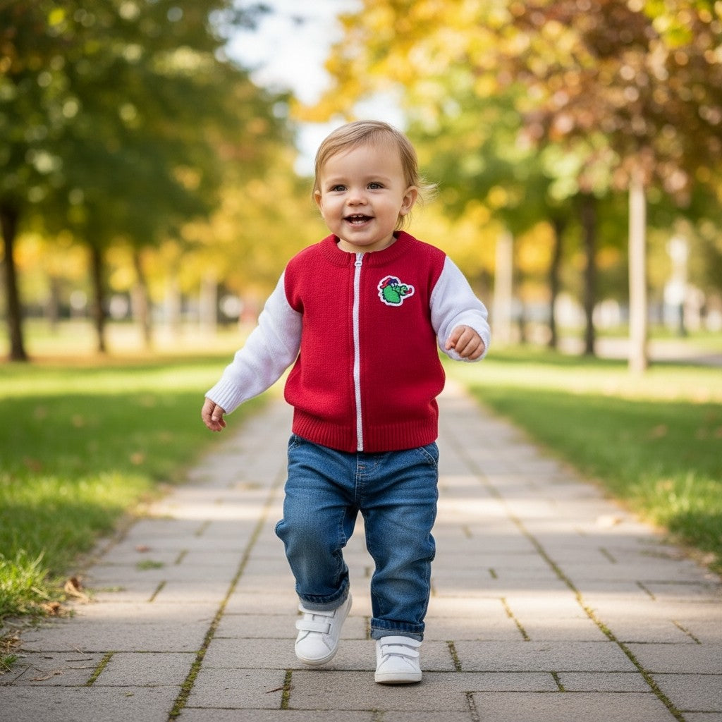 Child Full Zipper Embroidered Phanatic Patch Sweater