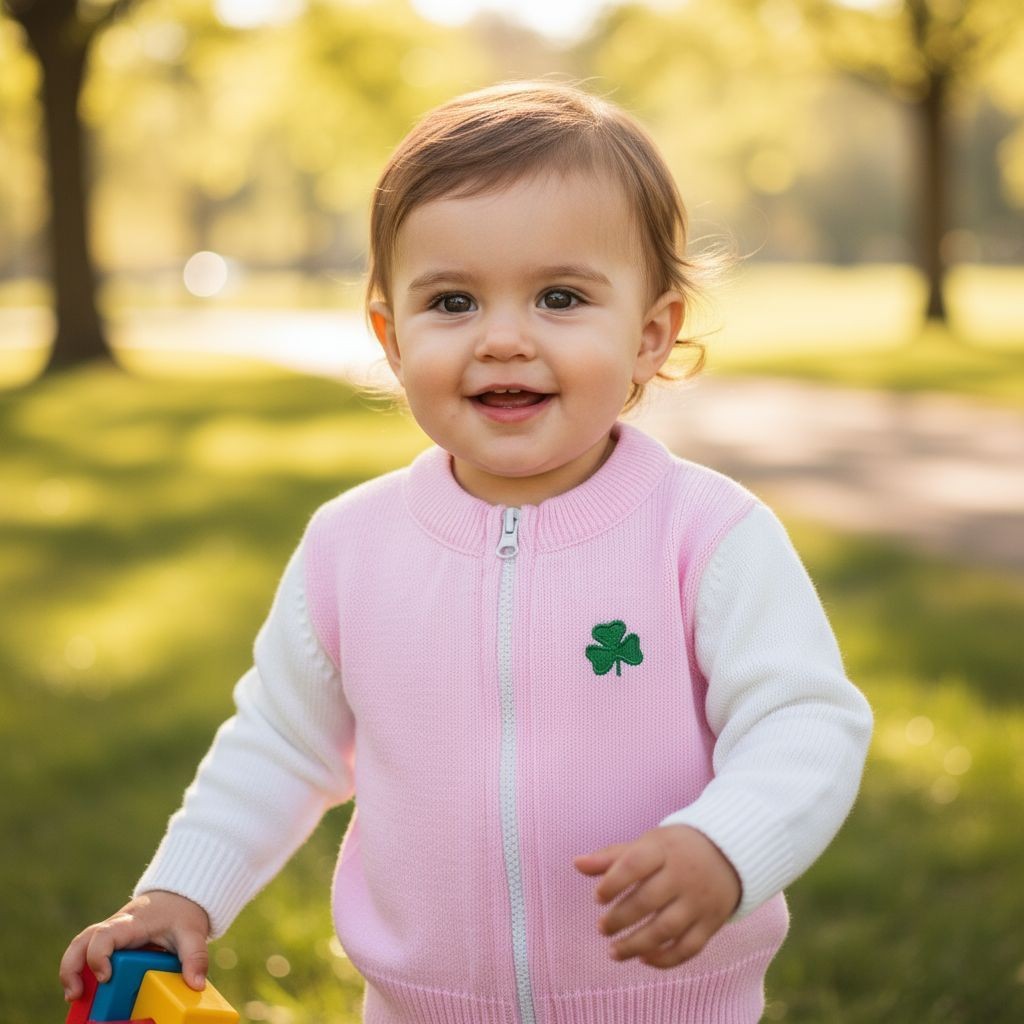 Child Full Zipper Embroidered Shamrock Sweater