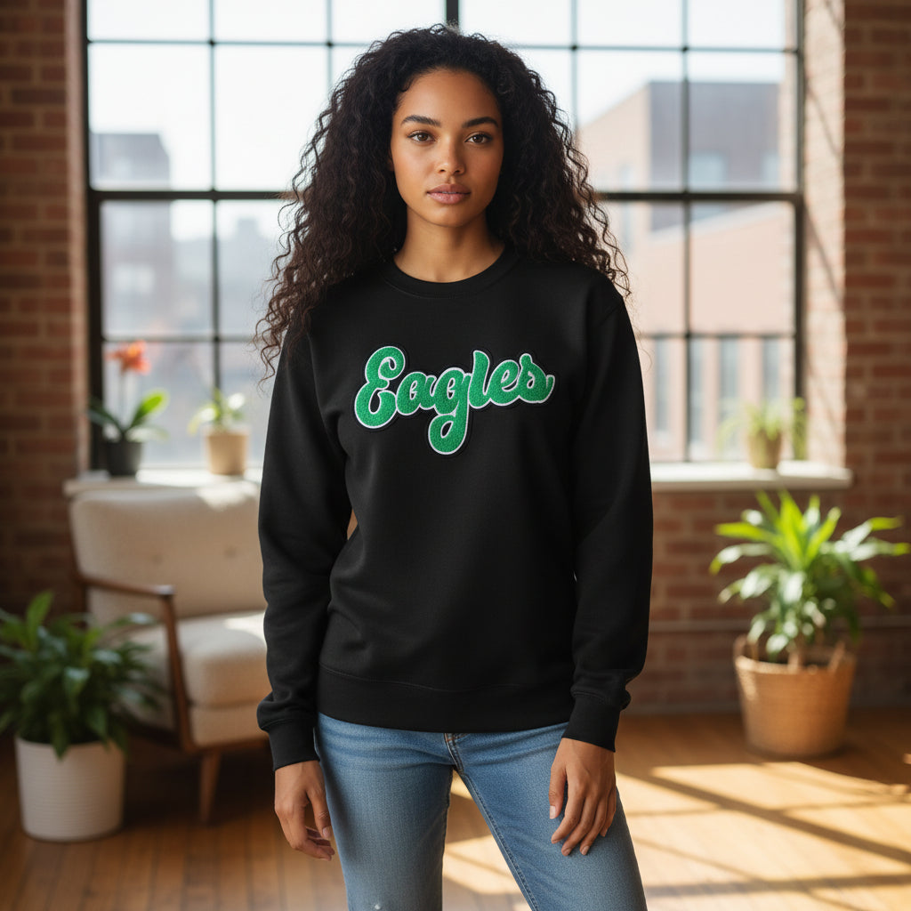 Chenille Eagles Patch Crewneck Sweatshirt